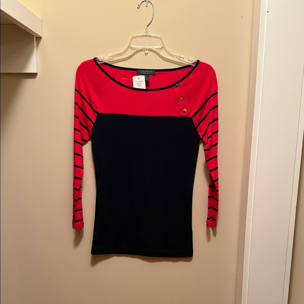 Lauren Ralph Lauren Red and Black Striped Blouse